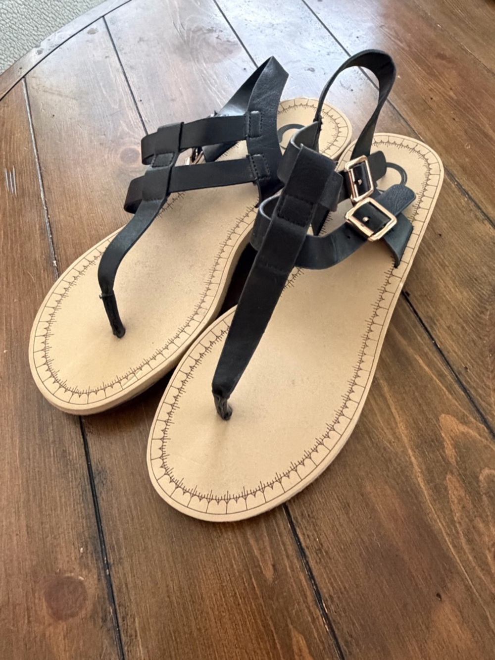 Journee Collection Black and Beige T-Strap Wedge Sandals